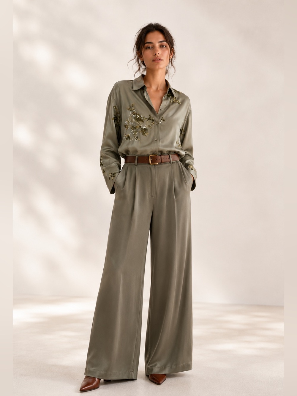 Ever New Lustrous satin Wide-Leg Pants size 10 petite